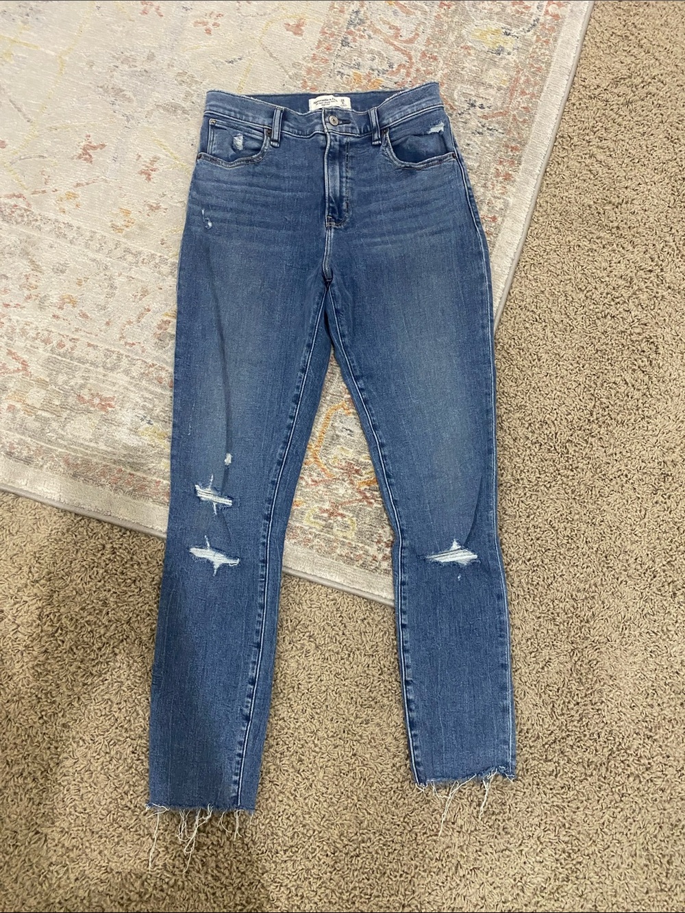 Abercrombie & Fitch Dark Blue Skinny Jeans with Distressed Knees